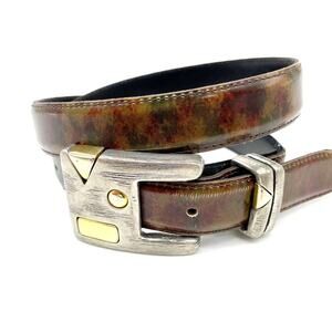 Vicenza‎ Womens 30 Italian Calfskin Belt 401 Multicolor Silver Gold Buckle 1356